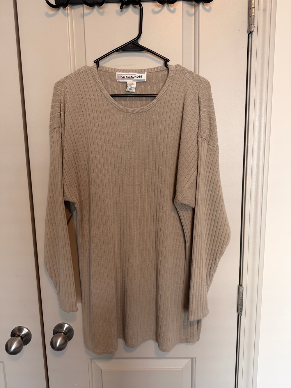 Crystal-Kobe Relaxed Ribbed Crewneck Sweater — Taupe